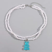 Transparent Gummy Bear Pearl Necklace – Y2K Jelly Bear Pendant in 4 Colors