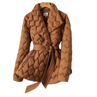 Women’s Winter Ripple-Stitch Jacket with Belt – Warm Quilted Coat