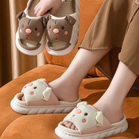 Adorable Piggy Cartoon Slippers – Cozy Open Toe Linen House Shoes for Couples