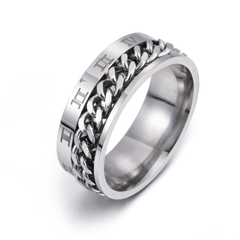 Men’s Roman Numeral Rotating Chain Ring – Titanium Steel Spinner Band, High‑Quality Punk Style Jewelry What Else You Got?