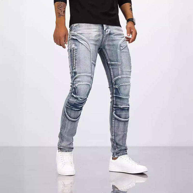 Men's Stretch Skinny Jeans – Retro Motorcycle Style Denim