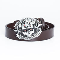 Skull Buckle Men's Leather Belt - Trendy Christian Skateboard Style - Genuine Leather