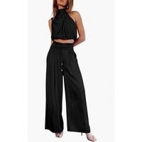 Women's Midriff Top & Wide Leg Pants Set – Summer Two-Piece
