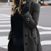 Women’s Medium-Length Casual Coat – Polyester Long-Sleeve Jacket S–2XL