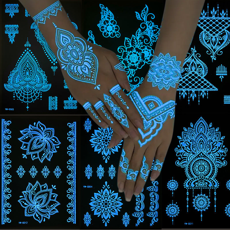 Glow In The Dark Henna Tattoo Stickers  Intricate Lace Hand & Arm Designs For Halloween Christmas Parties  Light Up Your Party What Else You Got?