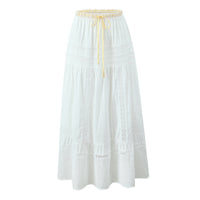 Chic French Contrast Ribbon Vest & Lace Trim Skirt Set - Boho Vacation Style