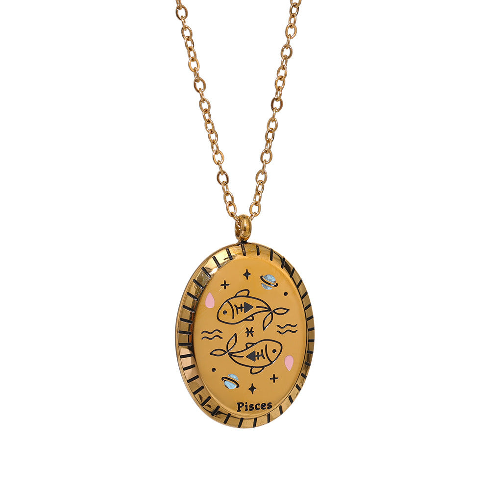 Titanium Steel Zodiac Oval Pendant Necklace What Else You Got?