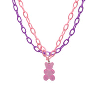 Y2K Gummy Bear Layered Necklace – Double Chain Acrylic Pendant 42 cm + 6 cm