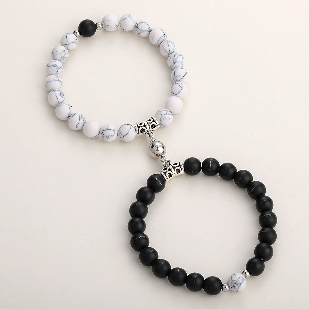 Magnetic Couple Bracelets Set – Natural Stone Heart Magnet Distance Bracelets for Couples What Else You Got?