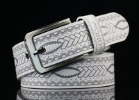 Men's Pattern Faux Leather Belt – Casual Pin Buckle Woven Waist Belt