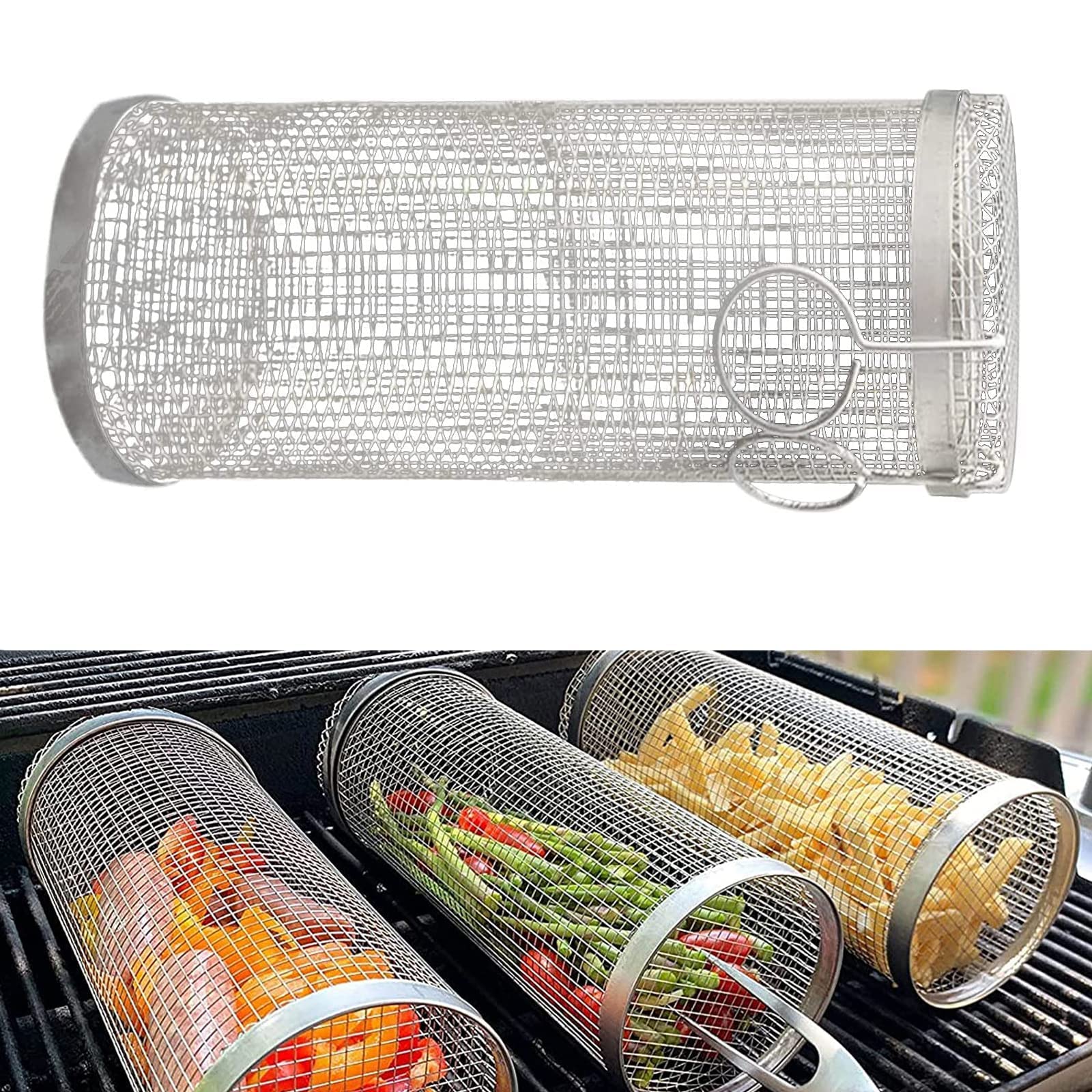 Rolling Grilling Basket – Stainless Steel Rotating BBQ Cylinder for Vegetables, Meats & Outdoor Cooking What Else You Got?