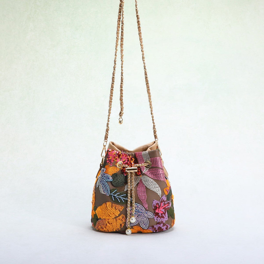 Mesh Patchwork Bucket Bag – Color‑Block Drawstring Crossbody with Chain Strap What Else You Got?
