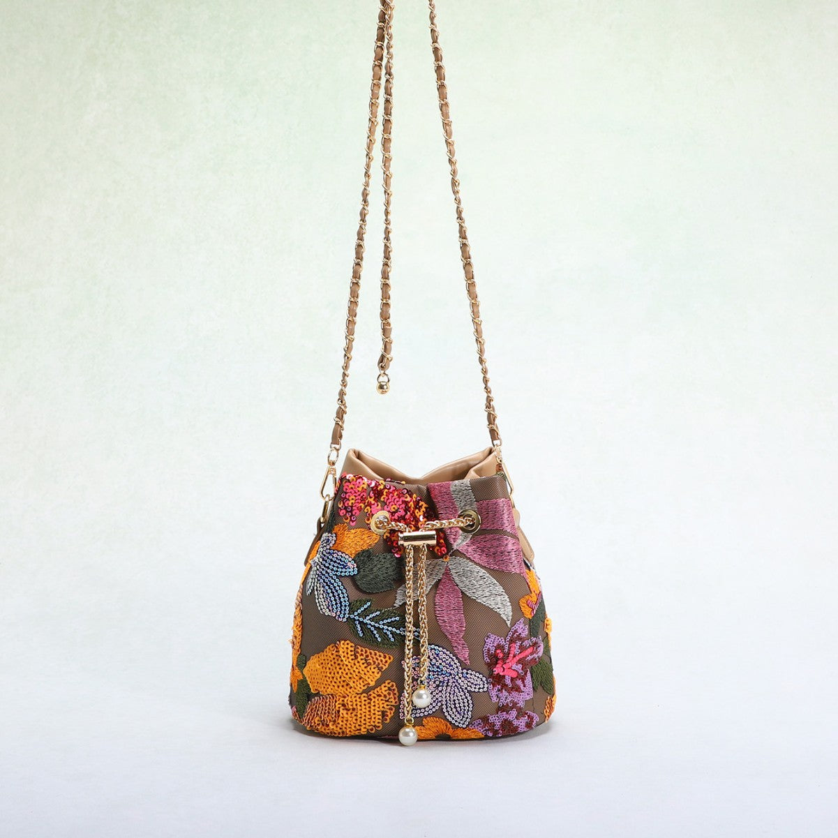 Mesh Patchwork Bucket Bag – Color‑Block Drawstring Crossbody with Chain Strap What Else You Got?