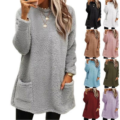 Women’s Fleece Pullover Hoodie – Plush Warm Polyester Top with Pockets S–3XL