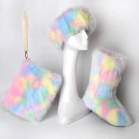 Luxurious Plus Size Fur Snow Boots Set with Hat & Bag - Warm & Stylish Winter Gift for Her