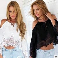 Elegant Women's Lace Cold Shoulder Blouse 2026 – Trendy Spring Brunch Top in White & Black (S/M/L/XL)