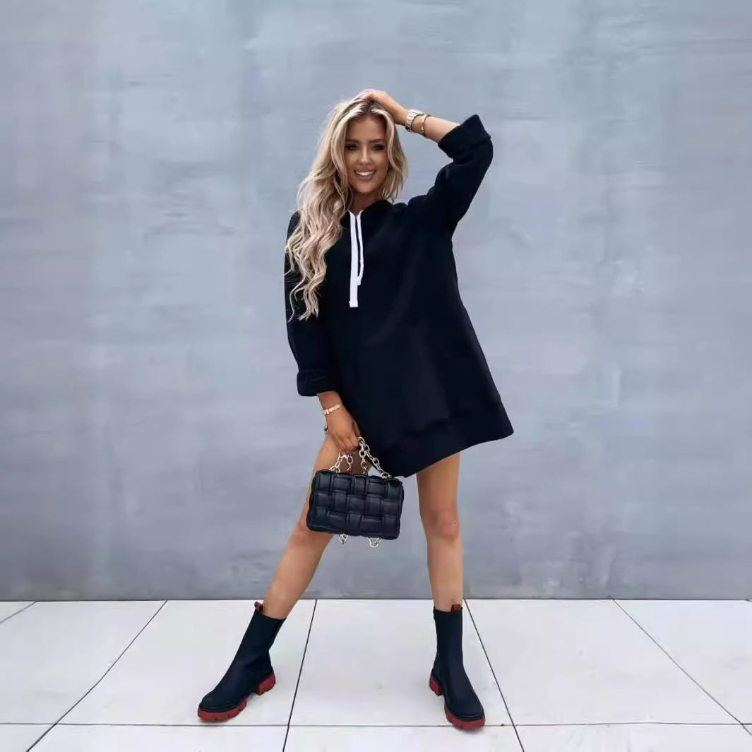 Women's Hooded Sweatshirt With Pockets Fashion Casual Split Mid-length Sweater Drawstring Tops What Else You Got?