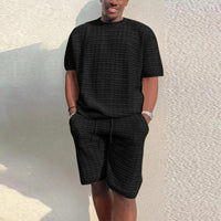 Men's Summer Suit - 2-Piece Loose Fit Outfit with Hippie Shirt & Shorts Set - Casual Comfortable Polyester Set