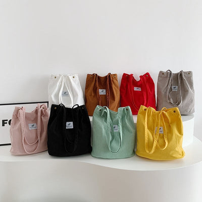 Corduroy Bucket Bag with Laptop Sleeve – Artistic Streetwear Shoulder Tote