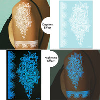 Glow-in-the-Dark Henna Tattoo Stickers - Luminous Lace Designs for Festive Celebrations & Parties
