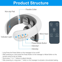 Cordless EMS Neck Massager with Heat - 6 Modes 15 Intensity Levels, Remote Control