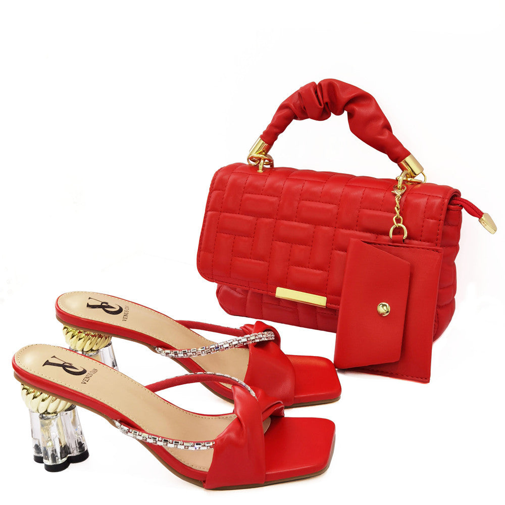 Crossbody Bag with Small Card Bag & Cross-Strap High-Heeled Sandals What Else You Got?