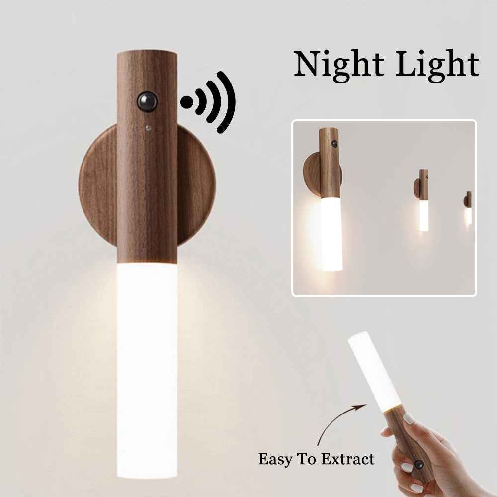 LumiGlow™ Magnetic Motion Sensor Night Light – USB Rechargeable Wooden LED Wall Lamp