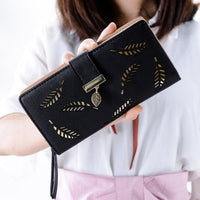Leaf Hollow-Out Long Wallet Clutch – Wristlet Handbag with Card Slots for Women