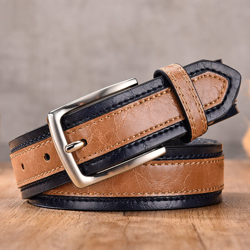 Men's Color-Block Casual Belt – Two-Tone Pin Buckle