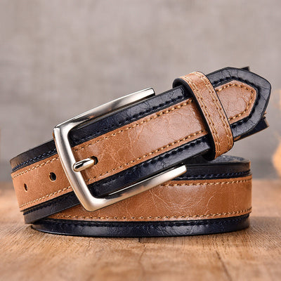Men's Color-Block Casual Belt – Two-Tone Pin Buckle