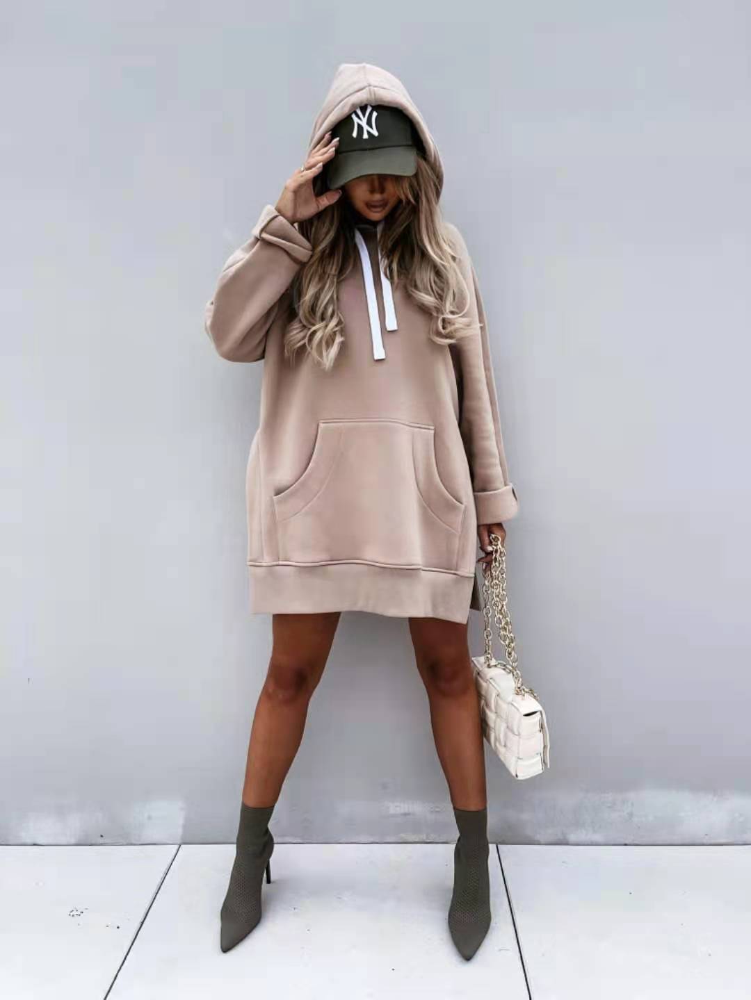 Women's Hooded Sweatshirt With Pockets Fashion Casual Split Mid-length Sweater Drawstring Tops What Else You Got?