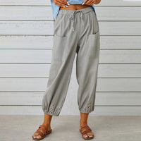 Elegant Christian Women's Drawstring Pants - Comfortable Cotton & Linen Trousers with Pockets & Buttons