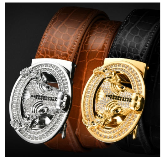 Men's Bull Head Automatic Buckle Belt – Diamond-Studded Design