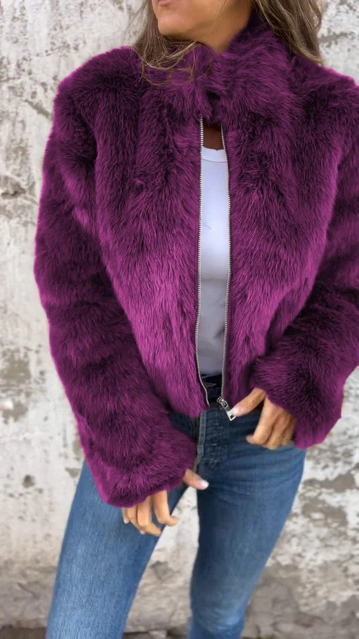 Women’s Plush Stand‑Collar Faux Fur Jacket – Warm Winter Zip‑Up Streetwear Coat What Else You Got?