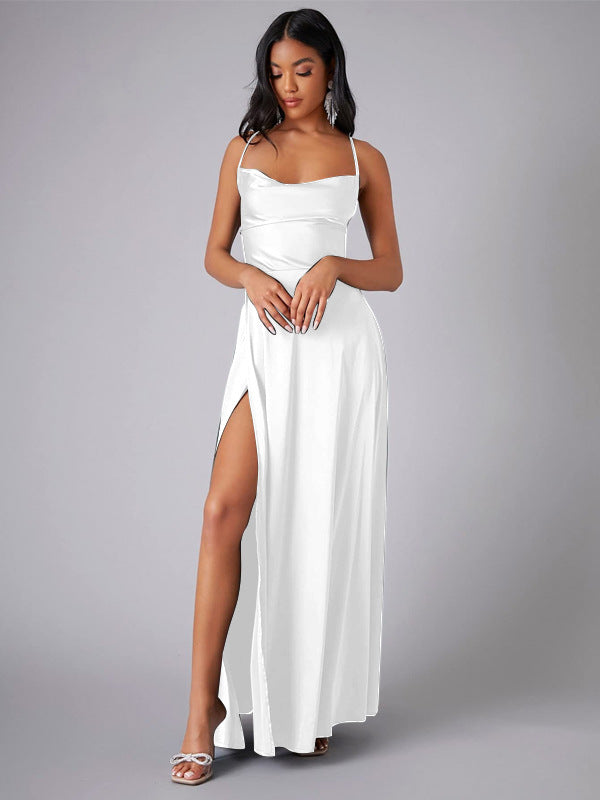 Summer Sexy Slimming Backless Strap Long Split Dress Women's Fashion High Waist Belted Gown V-neck What Else You Got?