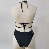 Bold Leopard Print Halter Bikini Set with Cutout Straps - Summer Swimwear