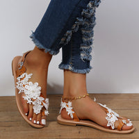 Lace Flower Ankle Strap Sandals – Boho Flat Beach Shoes for Women