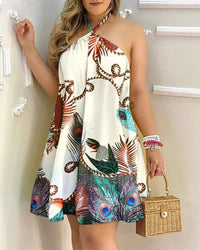Women's Off-Shoulder Summer Dress – Flirty Hanging Neck Printed Sundress for Beach & Party | Lightweight & Breathable