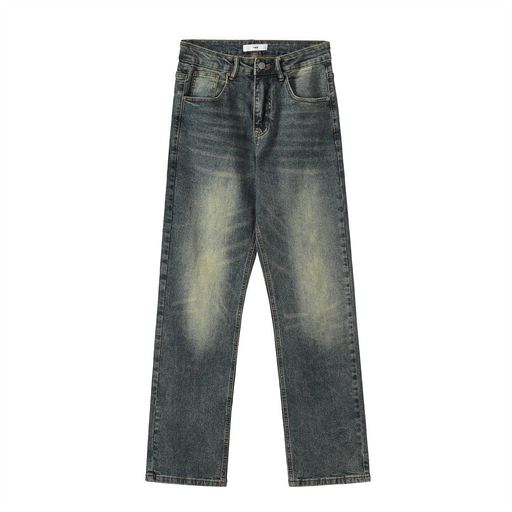 Men's Contrast Washed Jeans – Casual Blue Denim