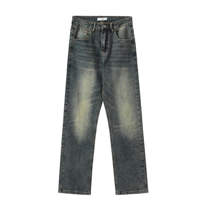 Men's Contrast Washed Jeans – Casual Blue Denim