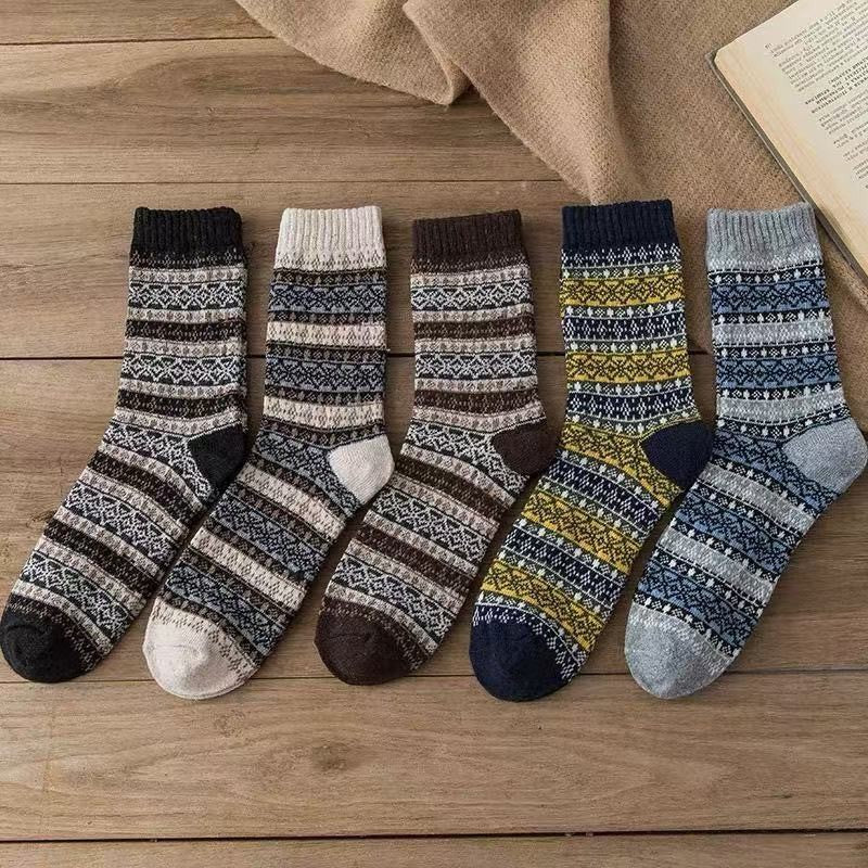 Men's Warm Wool Thermal Socks - Winter Vintage Style (5 Pairs)