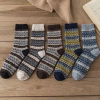 Men's Warm Wool Thermal Socks - Winter Vintage Style (5 Pairs)