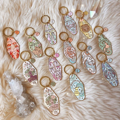 Zodiac Sign Enamel Keychain - Celestial Birthday Gift for All 12 Zodiac Signs