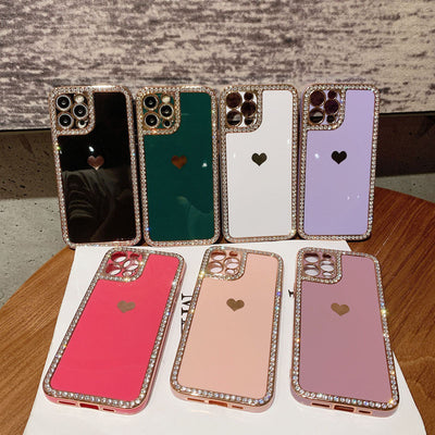 Heart Rhinestone Phone Case – Electroplated Edge Soft Shell