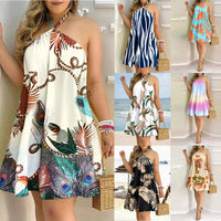 Women's Off-Shoulder Summer Dress – Flirty Hanging Neck Printed Sundress for Beach & Party | Lightweight & Breathable