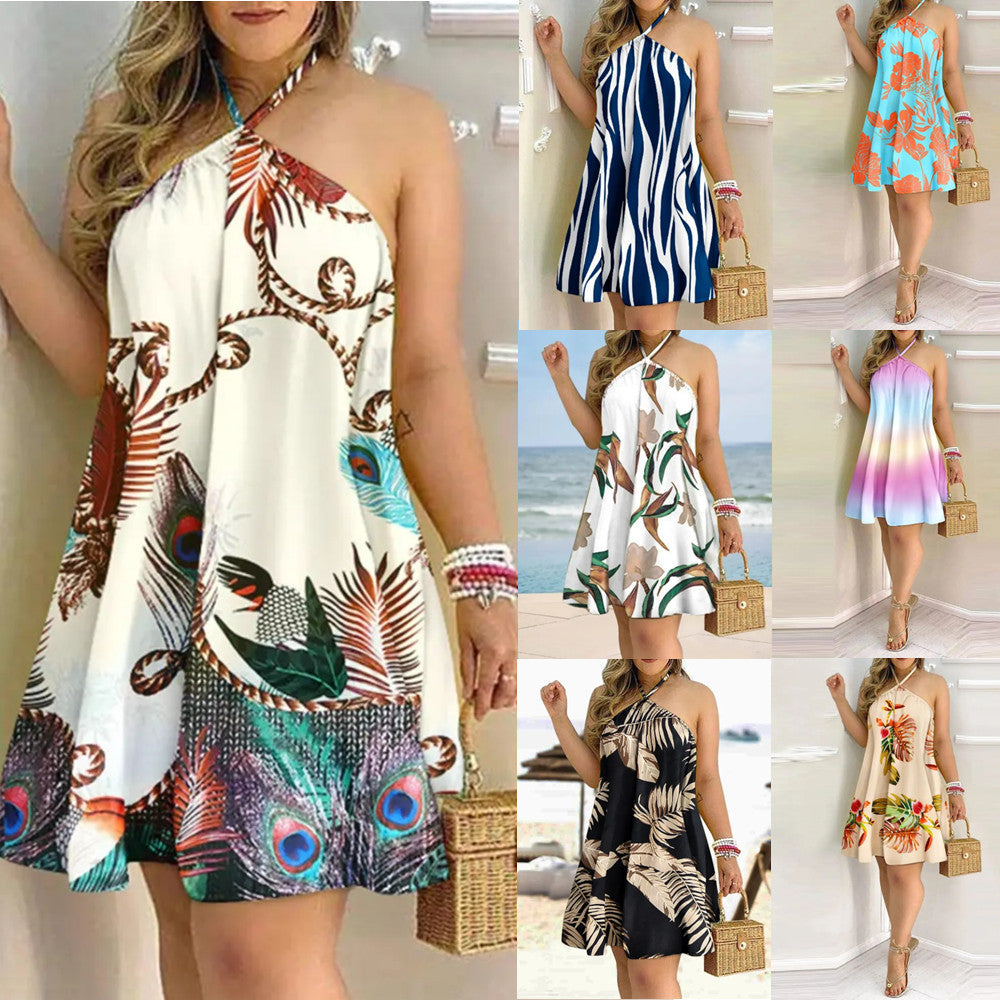 Printed Dress Summer Off-Shoulder Hanging Neck Sleeveless Sexy Dresses Women What Else You Got?