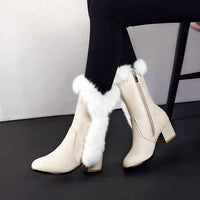 Heavenly Warmth: Luxury Suede Rabbit Fur Snow Boots for Women - Divine Comfort & Stylish Winter Footwear