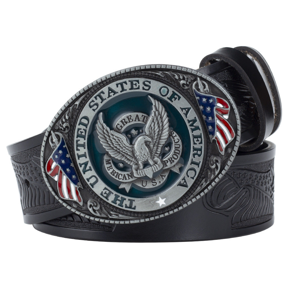 Unisex Eagle Buckle Leather Belt – Casual Fashion Accessory
