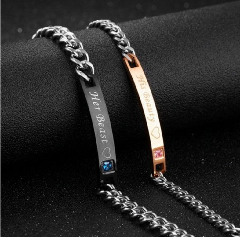 His Queen Her King Couple Bracelet Set – Black Rose Gold Crystal Chain Matching Jewelry What Else You Got?