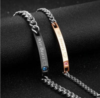 His Queen Her King Couple Bracelet Set – Black Rose Gold Crystal Chain Matching Jewelry for Couples